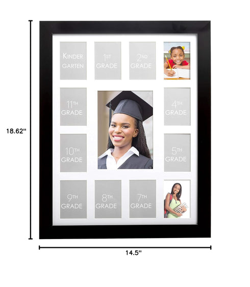 Kate & Milo School Days Frame, Holds 13 Photos k-12, Kindergarten to High School Picture Frame, Graduation Party Decorations, Multi Photo Frames C...