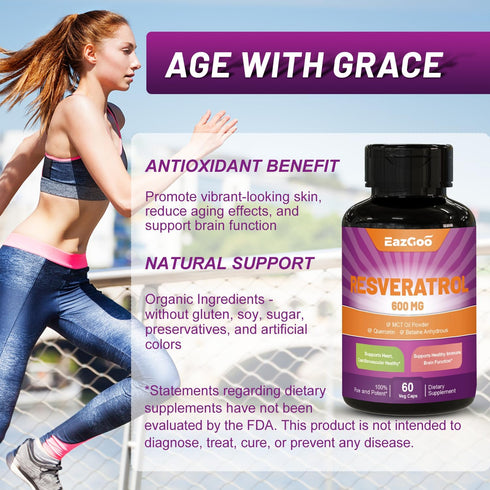Resveratrol 600 mg, Trans-Resveratrol Supplement, Antioxidant Health Aging Support...