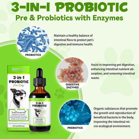 3 in 1probiotics for Dogs,Dog probiotics and Digestive enzymes,Dog Digestive Health Gut, Immune Bowel Support, Reduce Diarrhea, Dog Probiotics Sup...