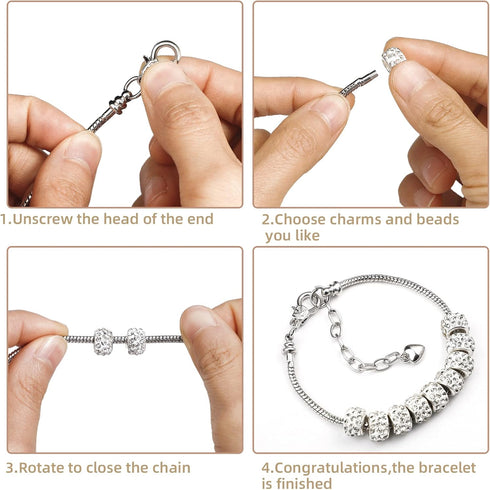 20 Pieces Snake Chain Charm Bracelet with Bracelet Helper Adjustable Snake Charm Bracelet Chains with Heart Lobster Clasp Extender Chain DIY Brace...