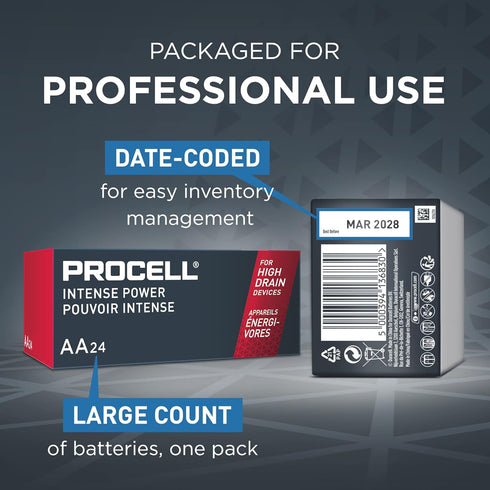 Procell Alkaline Intense Power AA, 1.5V Batteries Pack of 24...