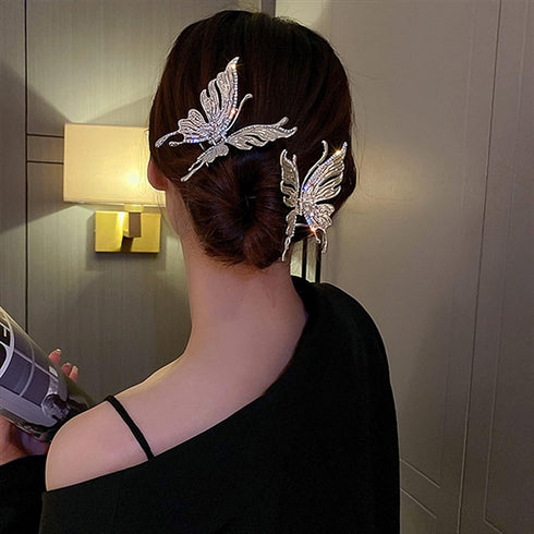 MJartoria Butterfly Hair Shark Clip, Metal Hair Clip with Rhinestone Alloy, 8cm, 2 Pieces, for Women and Girls...