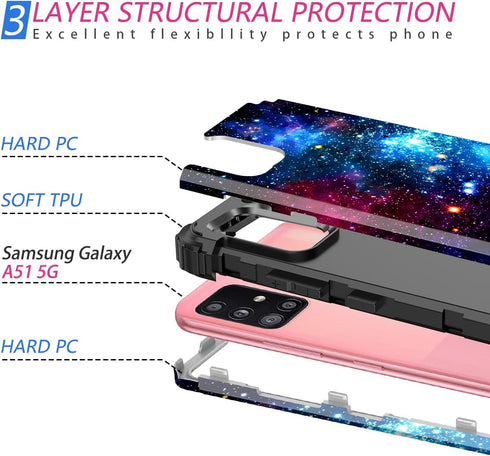 Miqala for Galaxy A51 5G Case,Glow in The Dark Three Layer Heavy Duty Shockproof Full Body Hard Plastic Bumper+Soft Silicone Protective Case for S...