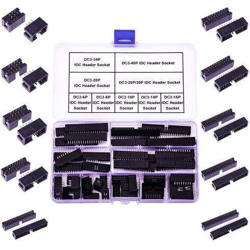 2.54mm IDC Box Header Kit, Dual Row Straight Box Header Connector IDC Sockets? 6/8/10/14/16/20/26/30/34/40Pin Straight Pin Connector IDC Box Heade...