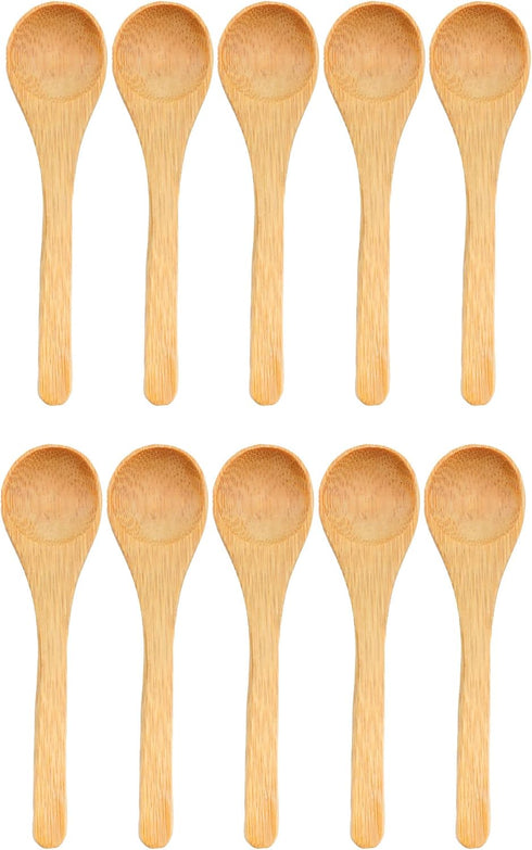 BambooMN Brand - Carbonized Brown 3.5" Round Head Small Solid Bamboo Spice/Salt/Sugar Spoons, 10pcs...