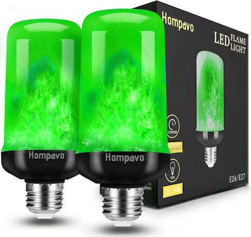 Hompavo ?Upgraded? LED Flame Light Bulbs, Green Flickering Light Bulbs with Upside Down Effect, E26 Flame Bulb for Home Halloween St. Patrick's Da...
