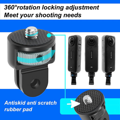 Aluminum Camera Tripod Mount Adapter & 1/4"-20 Adapter Screw Head Camera Mount, Tripod Conversion Adapter for Insta 360 X4 X3 X2 X, DJI Pocket 2, ...