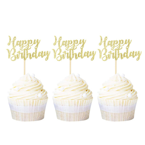 Ercadio 24 Pack Happy Birthday Cupcake Toppers Gold Glitter Celebrating Birthday Cake Picks Baby Shower Kids Birthday Party Decoration Supplies…...
