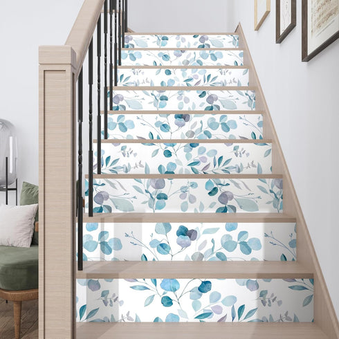 Blue Leaf Wallpaper Peel and Stick Vintage Leaf Contact Paper White Greenery Floral Wallpaper Waterproof Self-Adhesive Wall Covering for Bedroom C...