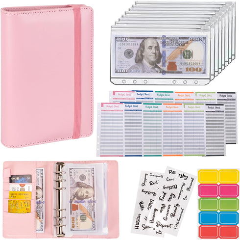 Budget Binder Cash Envelopes for Budgeting Money Organizer for Cash Money Envelopes for cash Leather A6 Budget Binder with zipper envelopes (A6 pi...