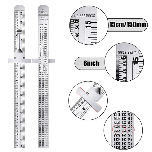 TOODOO 4 Pcs Pocket Ruler 6 Inch and 12 Inch Metal Rulers with Inch and Metric Graduation Stainless Steel Precision Ruler Measuring Tool for Engin...