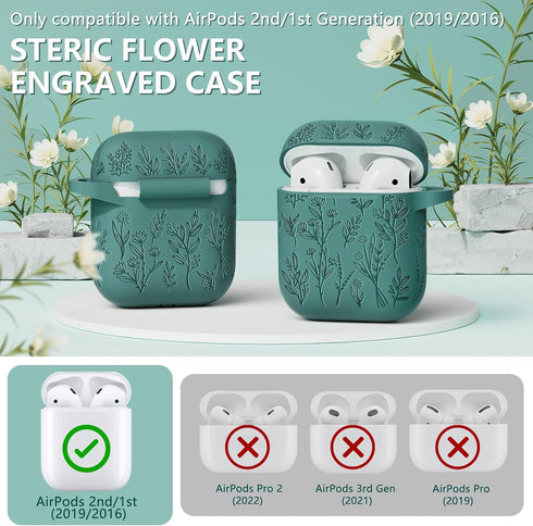 Flower Engraved Airpods Case Cover with Cleaner Kit, Soft Silicone Airpods 2nd Generation Case for Apple Airpod Case 2nd/1st Gen Charging Case,Fro...