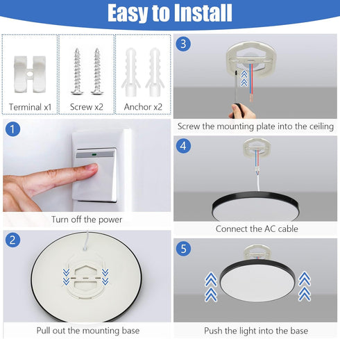 24W Led Ceiling Light, 12 Inch Flush Mount Ceiling Light, 6500K Super Bright Light Fixture with 3000 Lumens for Bedroom, Living Room, Hallway, Din...