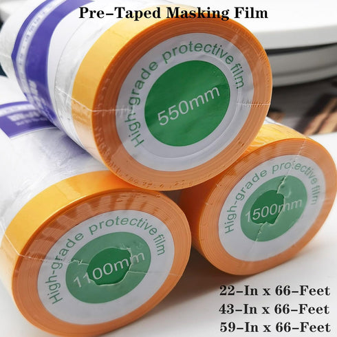 3 Pack Tape and Drape,Pre-Taped Masking Film, Assorted Masking Paper,Paint Adhesive Protective Paper Roll for Covering Skirting, Frames, Cars and ...