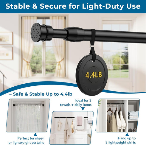 AIZESI Spring Tension Curtain Rods Short Tension Rod (Black, 28" to 41"-4Pcs)...
