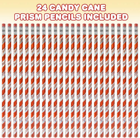 ArtCreativity Candy Cane Christmas Pencils for Kids, Pack of 24, Metallic Prism Design, Cute Writing Pencils with Erasers, Holiday Stocking Stuffe...