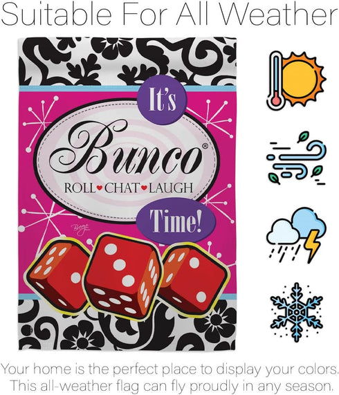 Breeze Decor It's Bunco Time Garden Flag Interests Games Night Dice Poker Bingo Hobbies Leisure Activity House Decoration Banner Small Yard Gift D...