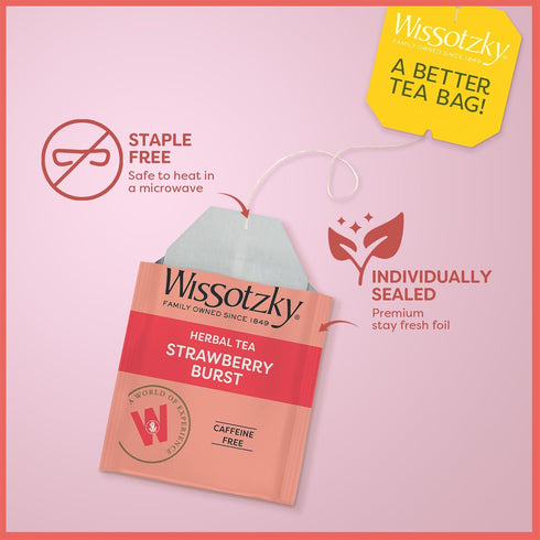 Wissotzky Strawberry Burst Herbal Tea, 20 Tea Bags | Fruity Blend | Caffeine Free Tea | Antioxidant Rich...