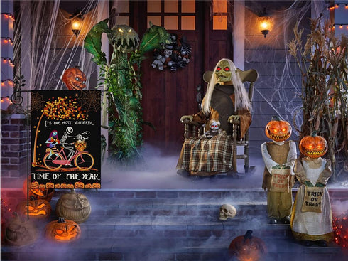 Halloween Garden Flag?12x18 Inch Double-sided Horror Pumpkin Ghost Cycling Pattern House Flag for Outdoor Yard Home Decoration...