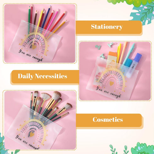 50 Pcs Rainbow Cosmetic Bag Inspirational Gifts for Women Motivational Quotes Makeup Bag EVA Matte Cosmetic Bags Bulk Waterproof Zippered Pouch fo...