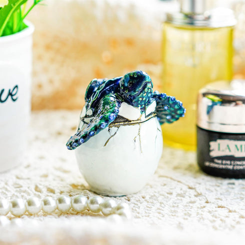 YU FENG Hatching Turtle Trinket Box Hinged Crystals Bejeweled Enameled Vintage Animal Jewelry Ring Holder Box Collectible...