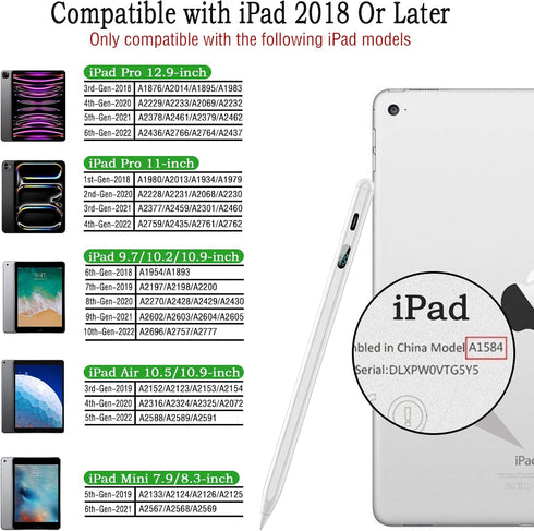 Active Stylus Pen for iPad 2018–2022 with LED Digital Power Display & Palm Rejection & Tilt Sensitivity Tablet Pencil Compatible with iPad 10/9/8/...