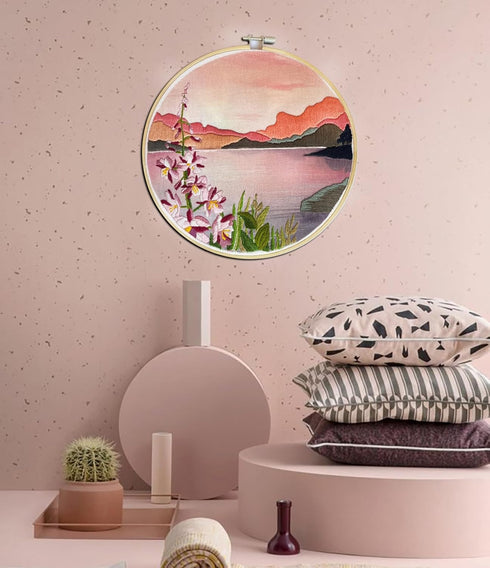 mozhijing Landscape Embroidery Stamped Pattern.Scenery Embroidery Kits for Beginners Adults, Mountains and Lake Stamped Cross Stitch Kits for Begi...