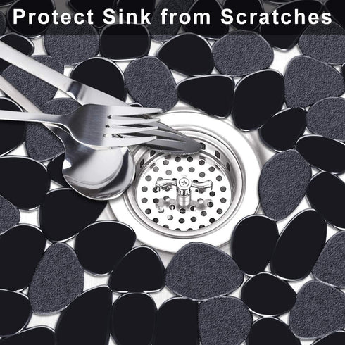 Yolife Pebble Sink Mats for Stainless Steel Sink, PVC Sink Saddle Protectors Kitchen Sink Mat for Porcelain Sink, Dishes and Glassware (Black,2 Pa...