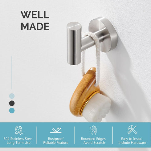 Angle Simple Robe Towel Hook Brushed Nickel, SUS304 Stainless Steel Bathroom Towel Holder, Kitchen Shower Towel Hanger, Wall Mount...