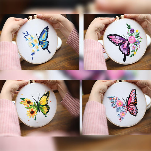 Generic 4 Sets Embroidery Kit for Beginners Adults Cross Stitch Starter Kits DIY Embroidery Kits with Patterns and Instructions Hoops Needles Thre...
