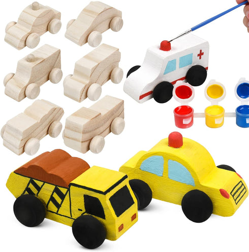 12 Pieces Unfinished Wooden Cars Wood DIY Car Toys Wood Crafts Painting Crafts Kit for Student Easy Woodworking Set Family Activities Arts and Cra...