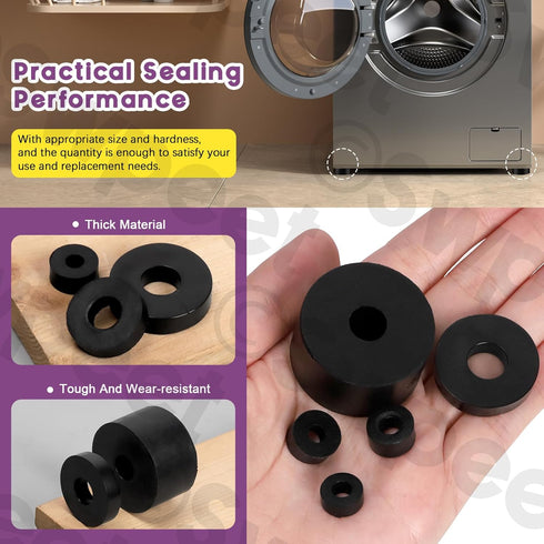 Swpeet 50Pcs 7 Sizes Round Rubber Spacer Assortment Kit, 5/6/8/10mm Anti Vibration Black Rubber Washers Kit, Neoprene Spacer Multi Purpose Thick R...