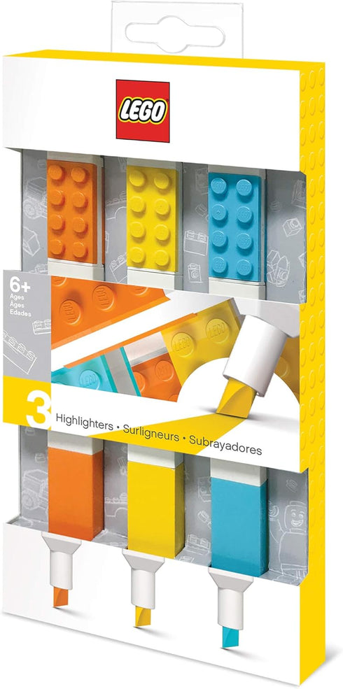 IQ LEGO Stationery 3 Pack Highlighter Markers with 4x2 Building Bricks - Yellow, Orange, Blue...