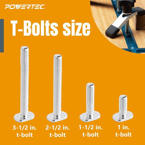 POWERTEC 71121V T Track Knob Kit w/Threaded Knobs and 5/16”-18 T Track Bolts, 16 Piece Set, T Track Accessories for Woodworking Jigs and Fixtures...