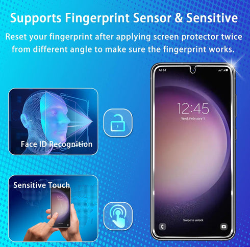 iAnder 3 Pack Glass Screen Protector for Galaxy S23, 3 Pack Camera Lens Protector with Easy Installation Tray, Supports Fingerprint Sensor, HD Ret...