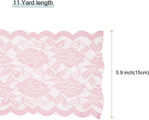 MECCANIXITY 6 Inch Wide 11 Yard Lace Ribbon Floral Pattern Pink Lace Trim Ribbon for Sewing Making, and DIY Crafts, Gift Wrapping, Bouquets, Weddi...