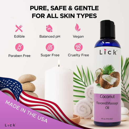 Coconut Flavored Massage Oil for Couples – Edible Massaging Lotion with Vitamin E, Sweet Almond and Coconut Oil is Non Sticky and Gentle on Skin –...