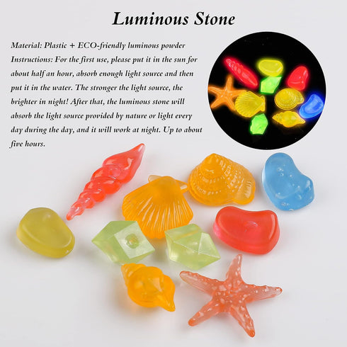 Aquarium Decorations Fish Tank Decor Glowing Coral Ornaments, 1pc Purple Silicone Flower Plants and 10pcs Sea Shells/Stone Glow in The Dark Large ...