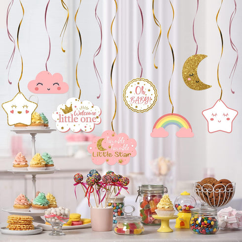 LINGTEER Twinkle Twinkle Little Star Swirls Streamers - Cheers to Baby Shower Birthday Party Hanging Decorations - Girl....