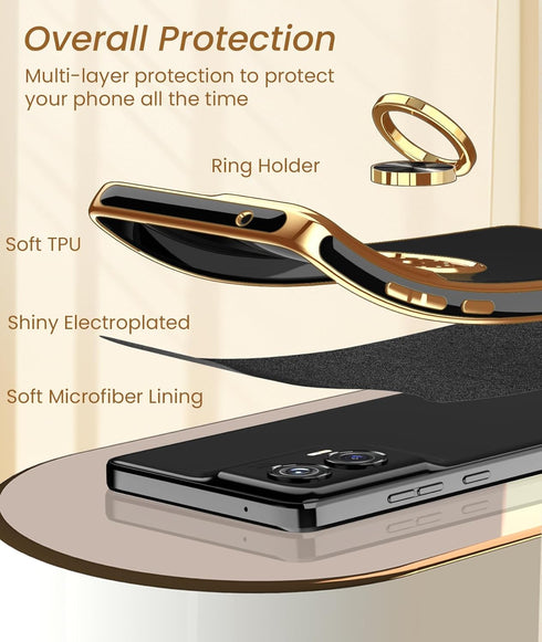 Dretal for Moto G Stylus 5G 2024 Case, 2X Screen Protector, 360° Rotatable Ring Holder Magnetic Kickstand,Plated Gold Edge Slim Soft TPU Protectiv...