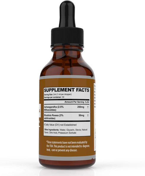 Ashwagandha Liquid Drops - Organic Ashwagandha Supplements with Rhodiola Rosea Tincture - Root Extract for Mood and Energy - Supplement for Men & ...
