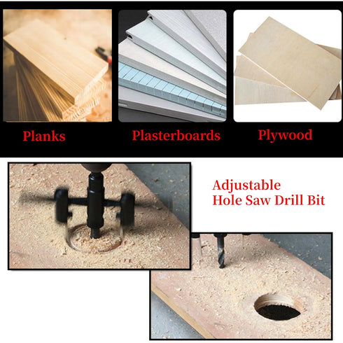 Adjustable Circle Hole Saw Drill Bit Set Cutter 30-200mm Heavy Duty Wood DIY Woodworking Tool Black...