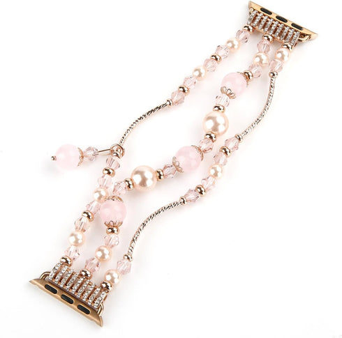 GEMEK Compatible With Apple Watch Band 38/40/41mm Rose Gold Women Pearl Bracelet Strap, Fashion Handmade Elastic Agate Replacement for iWatch Band...