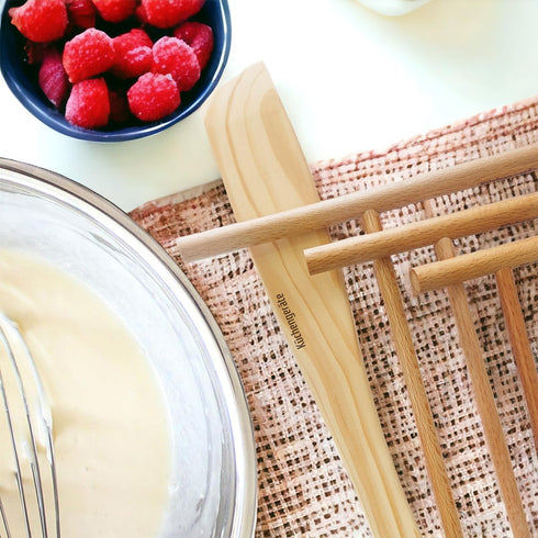 Kuchengerate Crepe Maker Set - 3.5" 5" 7" inc Spreader Stick & 12" inc Spatula Turner - T Shaped Structure - Handmade Natural Beech Wood - No Pain...