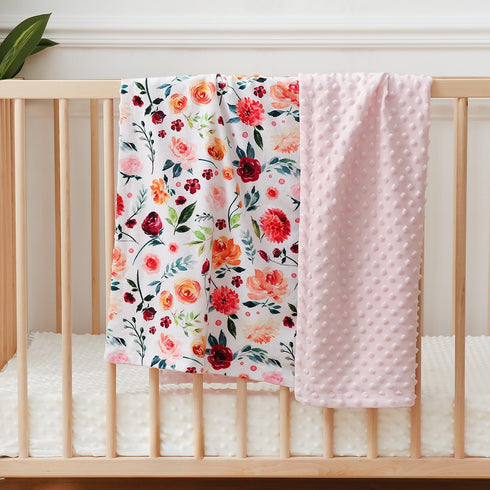 BORITAR Baby Blanket for Girls Super Soft Double Layer Minky with Dotted Backing, Receiving Blanket with Elegant Floral Multicolor Printed Blanket...