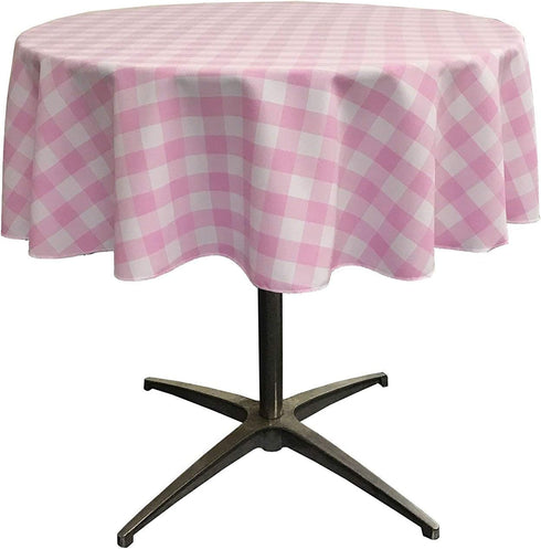 LA Linen Poly Checkered Round Tablecloth, 58-Inch, Pink/White...