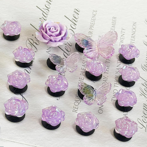 Accessories for Bogg Bag, Purple Butterfly and Roses Decoration for Bogg Bag Charms, Compatible with Women Rubber Beach Bag Tote Handbag, 16 Pcs...