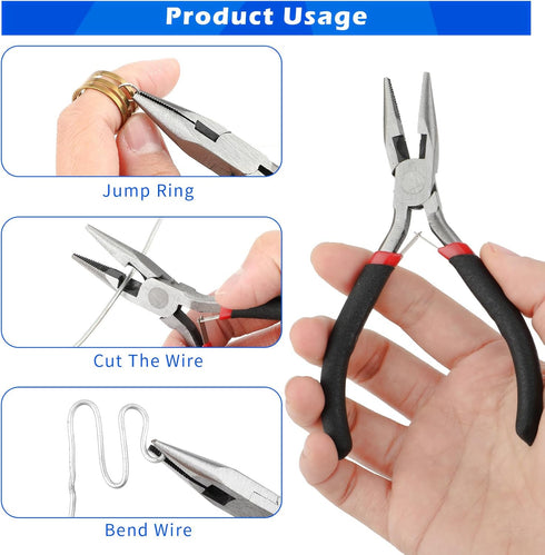 Small Needle Nose Pliers Set 5 Inch Long Nose Pliers with Comfort Grip, Premium Mini Jewelry Needlenose Pliers Rust-Proof for Jewelry Making, Hand...