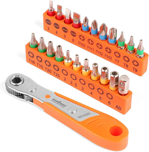 SEDY 21-Piece Mini Ratchet Driver Set, Orange, S2 Alloy Steel...