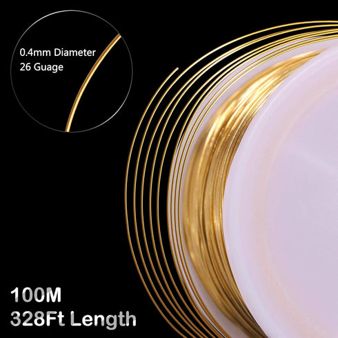MIKIMIQI Jewelry Wire - 328Ft, 26 Gauge, Tarnish Resistant, Copper, 0.4mm X 100m (Gold)...